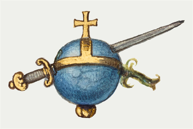 金属古老的中世纪剑和球贵族黄铜宝石