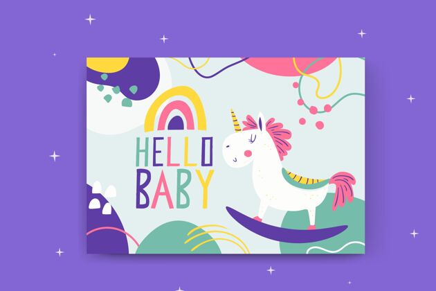 准备打印抽象画孩子般的独角兽婴儿卡请柬新生儿请柬