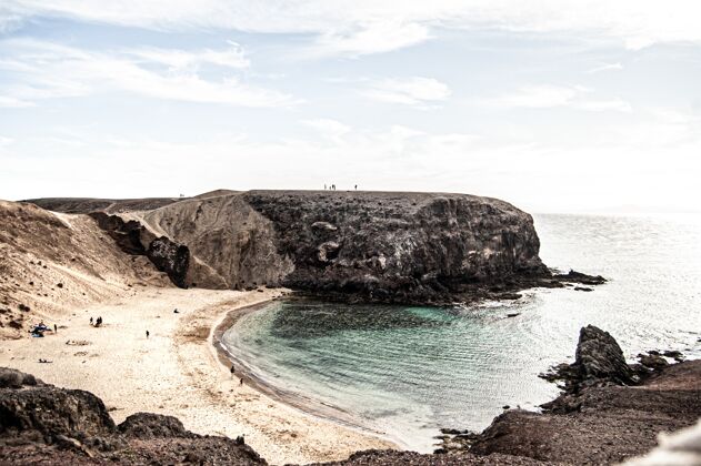 沙滩美丽的镜头普拉亚德拉塞拉位于兰萨罗特西班牙白天海景海洋大西洋