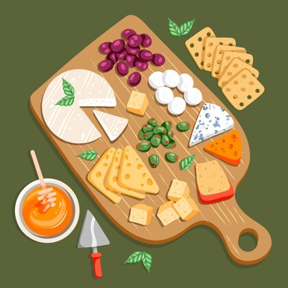 奶酪手绘奶酪板插图木板手绘美味