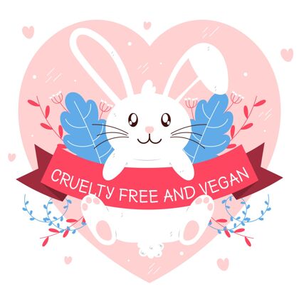 友好兔子拿着一条丝带 上面写着残忍自由和素食主义的信息宠物测试生物