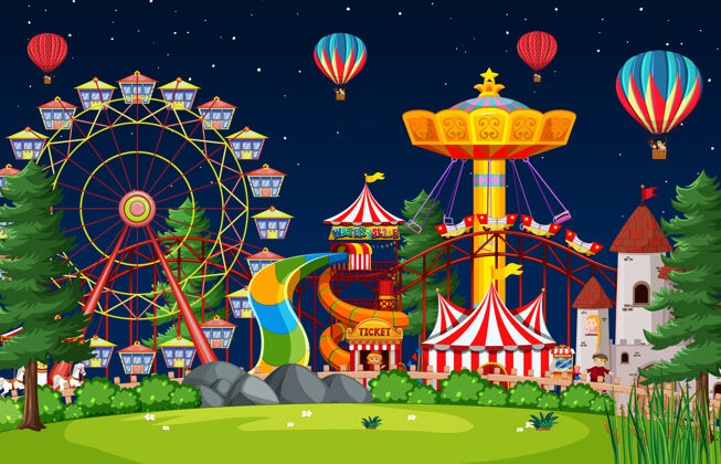 集市夜空中气球的游乐场场景游戏幻想面具