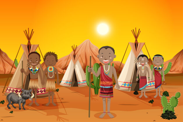 自然非洲部落的少数民族在自然中穿着传统服装民族外来人物