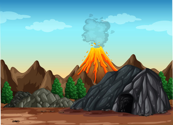户外火山喷发户外场景插图熔岩史前剪贴画