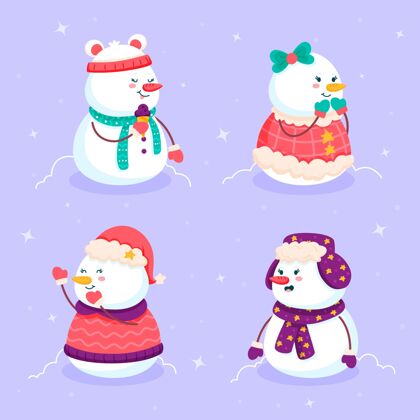 季节平面设计雪人人物系列快乐十二月传统