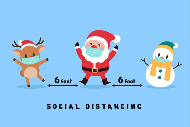 事件社会距离概念与圣诞人物冬天社交距离社交