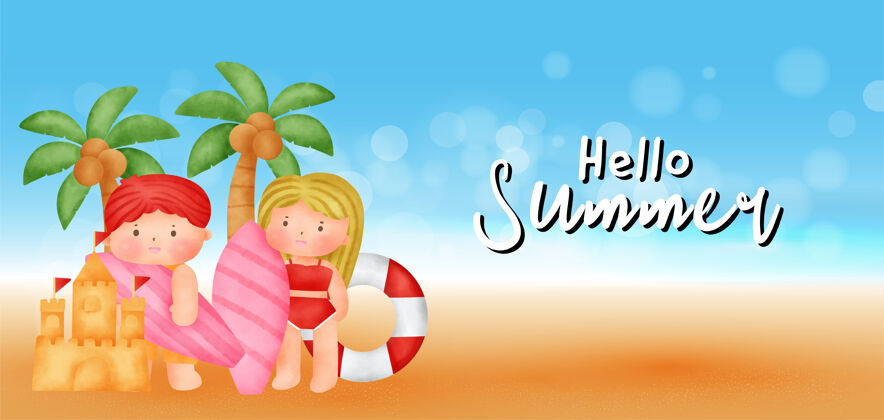 海滩夏季横幅与夏季元素夏季销售季节销售