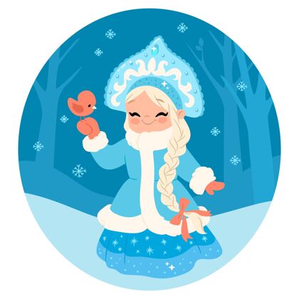 可爱可爱的雪女角色女孩雪冬天