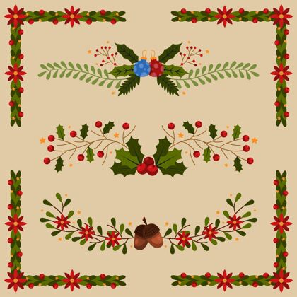 圣诞节手工绘制的圣诞框架和边框十二月节日手