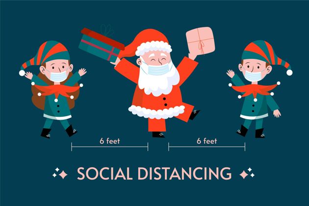 社交社会距离概念与圣诞人物节日社交距离传统