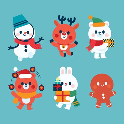 圣诞节平面设计的圣诞人物系列庆祝装饰快乐