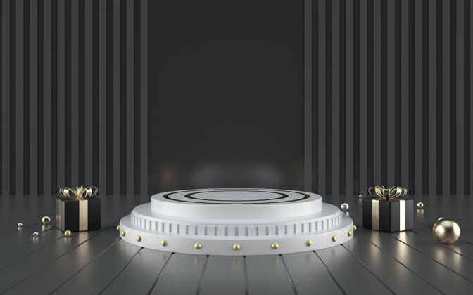 大理石产品展示用黑白讲台的3d渲染平台展台渲染