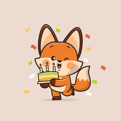 生日可爱的动物狐狸卡通五彩纸屑可爱