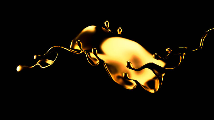 流优雅 奢华的金色液体飞溅厚抽象软