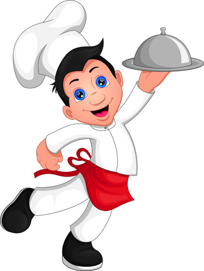 角色男孩厨师卡通隔离在白色男孩围裙面包师
