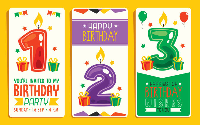 节日可爱的彩色生日卡模板生日快乐孩子五彩纸屑