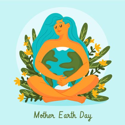 4月22日手绘地球母亲节插图地球母亲庆典实习生