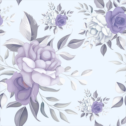 植物美丽的花朵与紫色花朵无缝模式紫色花朵纺织品面料