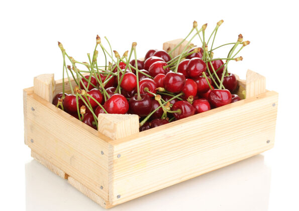 宏观的成熟的樱桃浆果放在白色的隔离箱里诱惑食物异国情调