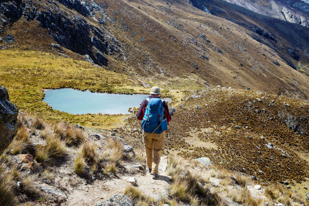 快乐秘鲁科迪勒拉山脉的徒步旅行场景放松探险冒险