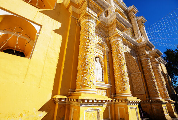 遗址古安提瓜危地马拉城殖民建筑 中美洲 危地马拉城市中心日出