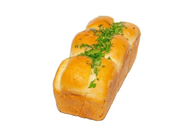 面包金黄色的新鲜面包 绿色和白色分开地壳美味新鲜