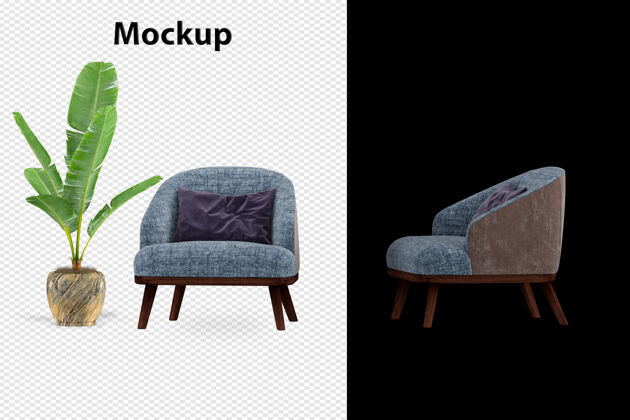 植物优雅的室内模型三维渲染扶手椅家具灯具