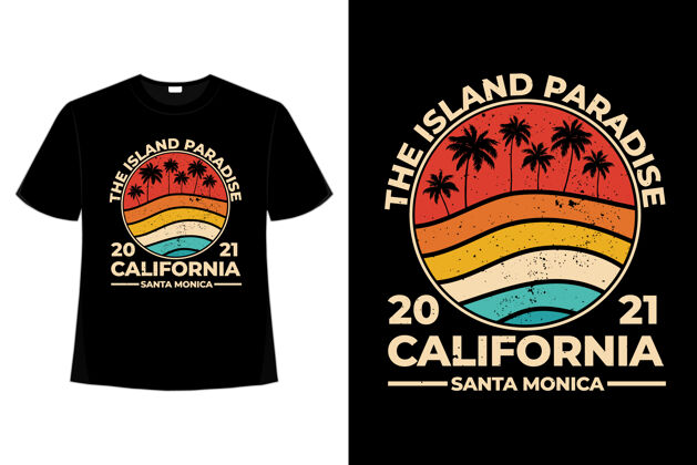 度假T恤加州海滩岛天堂复古风格海洋纺织品热带