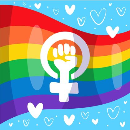 女权主义手绘女权主义者和同性恋者旗帜插图女权主义女性符号