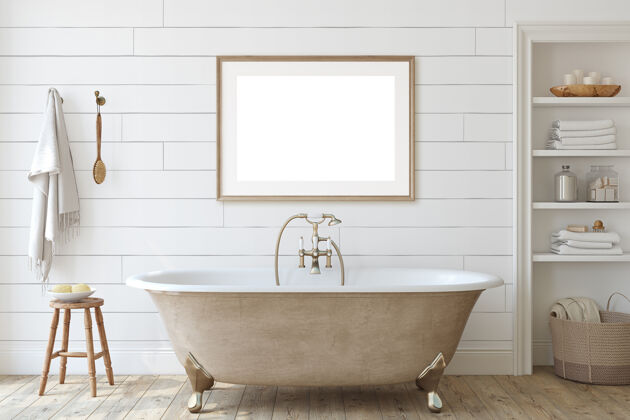 家具农家浴室 带石板墙内部和框架模型3d渲染当代室内浴缸