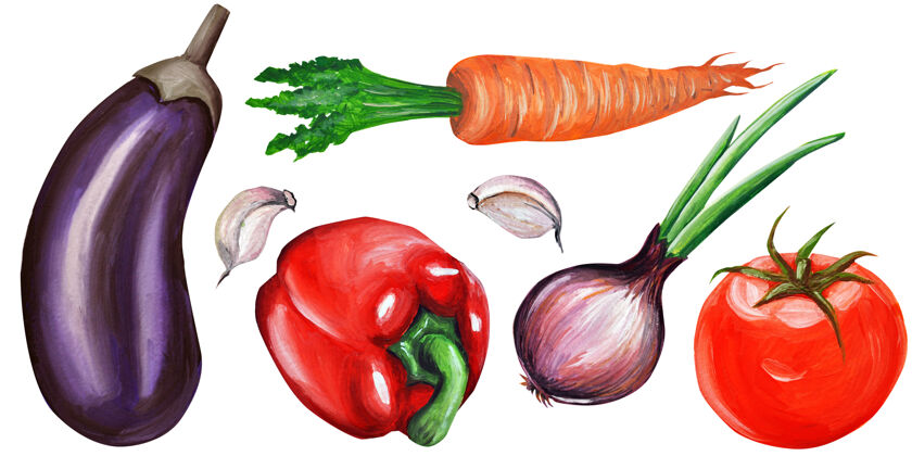胡萝卜一套蔬菜 水彩插图亚克力番茄茄子