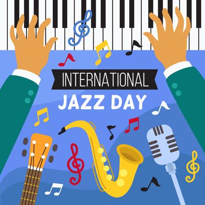 国际平面国际爵士日插画爵士乐音乐会节日乐器