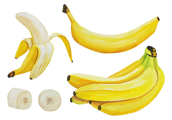 水果一套水彩香蕉多汁切片美味