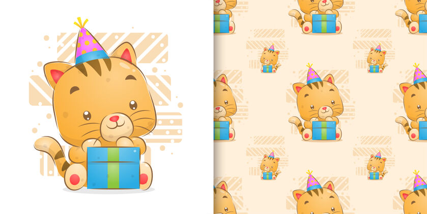 欢呼天衣无缝的小猫庆祝生日大礼盒插图灵感礼物微笑