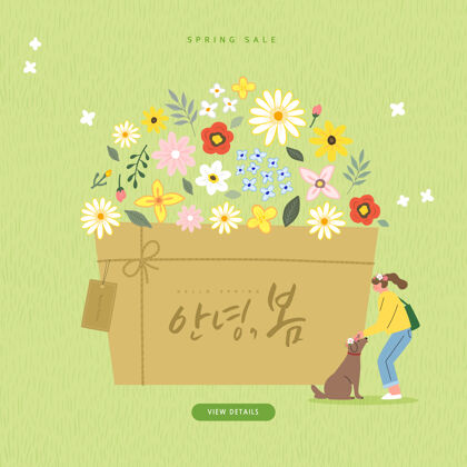樱花春季销售模板与美丽的花韩语翻译“你好春天”购物花瓣春天的花
