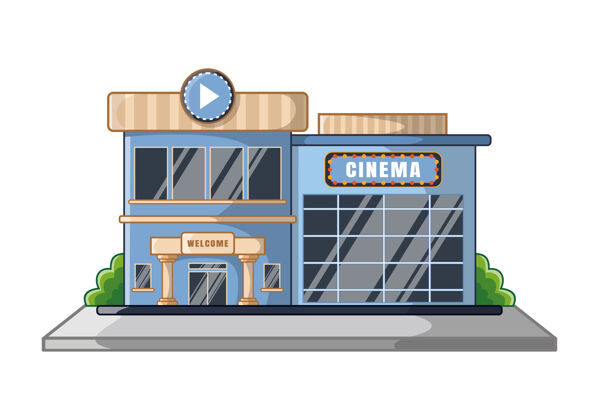 剧院电影院建筑设计卡通隔离白色建筑房子建筑