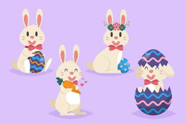 收集手绘复活节兔子系列兔子设置节日