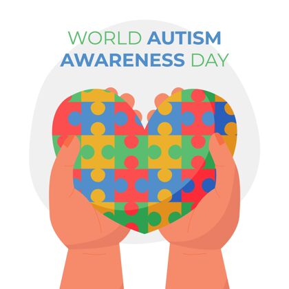 全球手绘世界自闭症意识日插图与拼图残疾障碍孤独症意识日