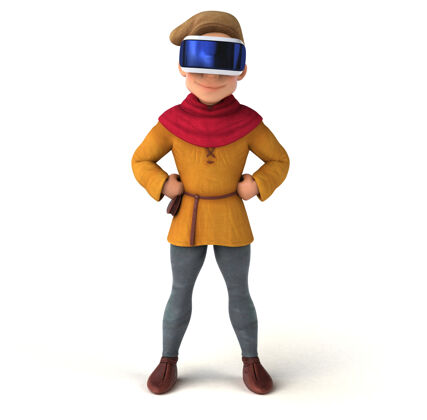 游戏有趣的插图中世纪男子与虚拟现实头盔头盔体验中年