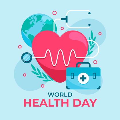健康带心脏和听诊器的世界卫生日插图医疗保健健康星球