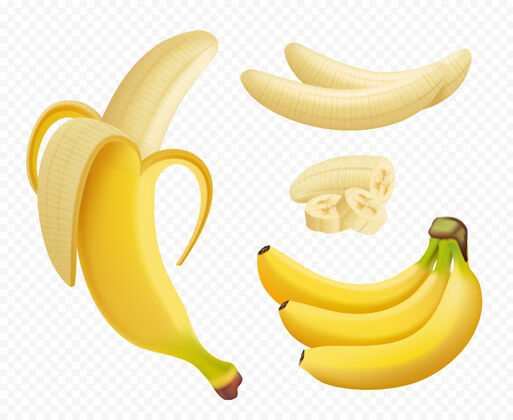 热带香蕉现实健康天然奇异水果食品植物插图隔离串健康果皮
