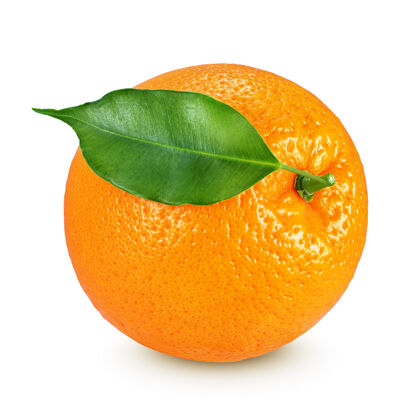 黄色整个成熟的橘子叶水果隔离在白色背景与剪辑路径水果整体一
