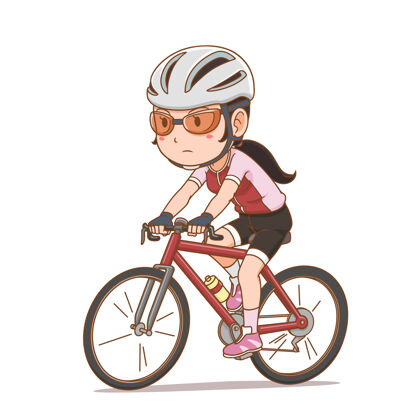 旅游骑自行车的女孩的卡通人物赛车自行车手赛车手
