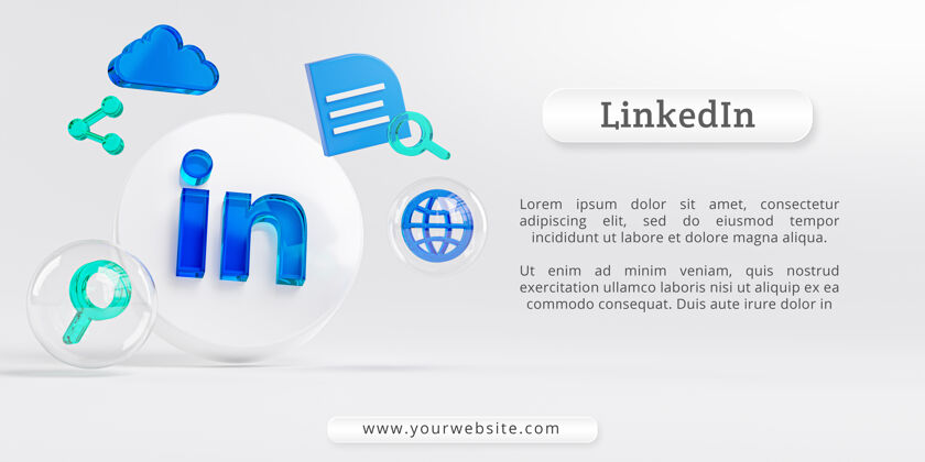 气泡Linkedin亚克力玻璃标志和搜索图标复制工作社交媒体三维
