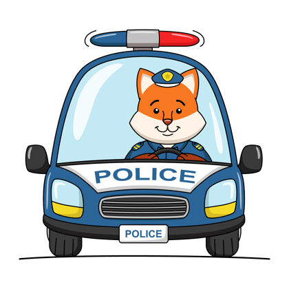 狐狸可爱的狐狸警察卡通插图人物警官动物