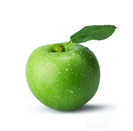 湿新鲜的绿苹果和水滴专注味道大