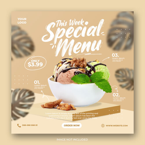 横幅冰淇淋菜单推广社交媒体instagram发布横幅模板冰淇淋饮料销售
