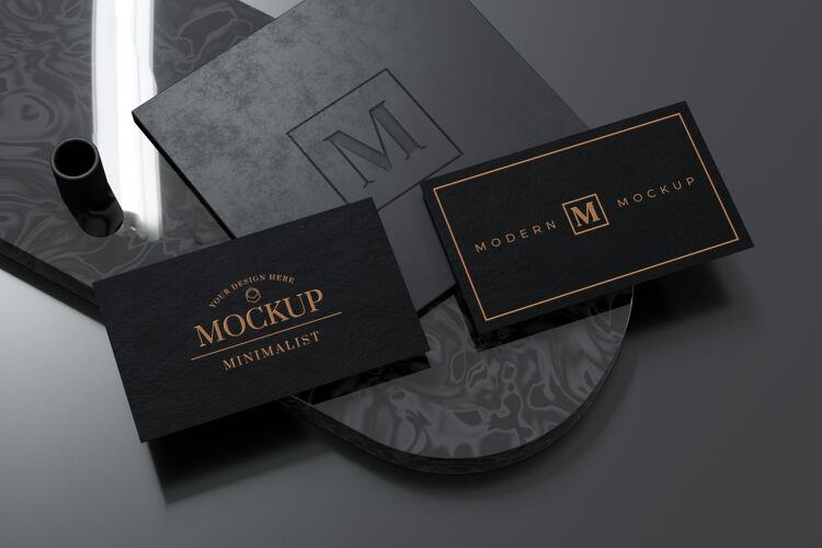 文具黑色名片模型设计在三维渲染Logo商务名片
