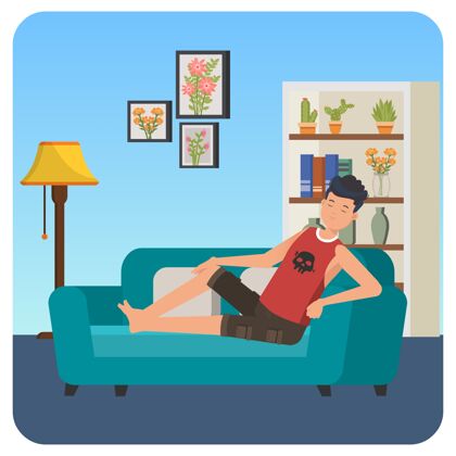 Illustrator背景睡在沙发上的男人室内插画背景创意男性