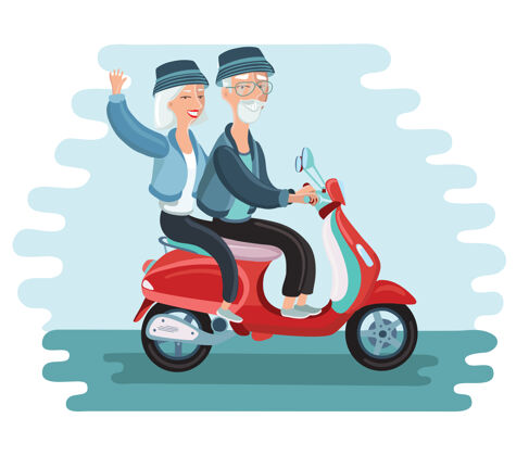 汽车爱冒险的成熟夫妇骑着摩托车不寻常假日夫妇